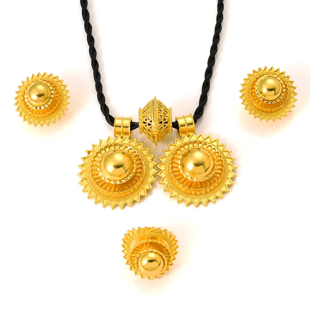 Habesha Wedding Bridal Geometry Round Big Jewelry Sets 24K Gold