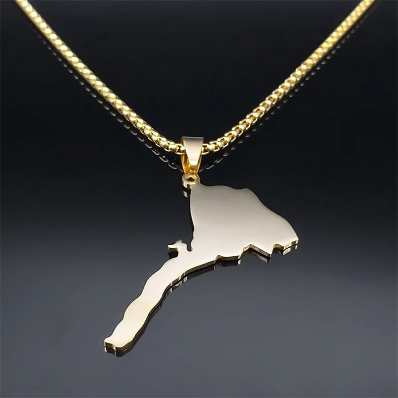 Fashion Eritrea Map Flag Pendant Necklaces for Women Men Stainless Steel Gold Color African of Eritrean Ethnic Jewelry N7604