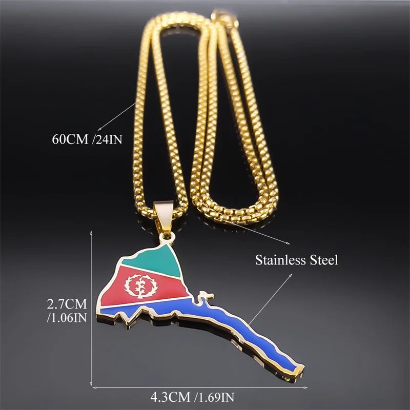 Fashion Eritrea Map Flag Pendant Necklaces for Women Men Stainless Steel Gold Color African of Eritrean Ethnic Jewelry N7604