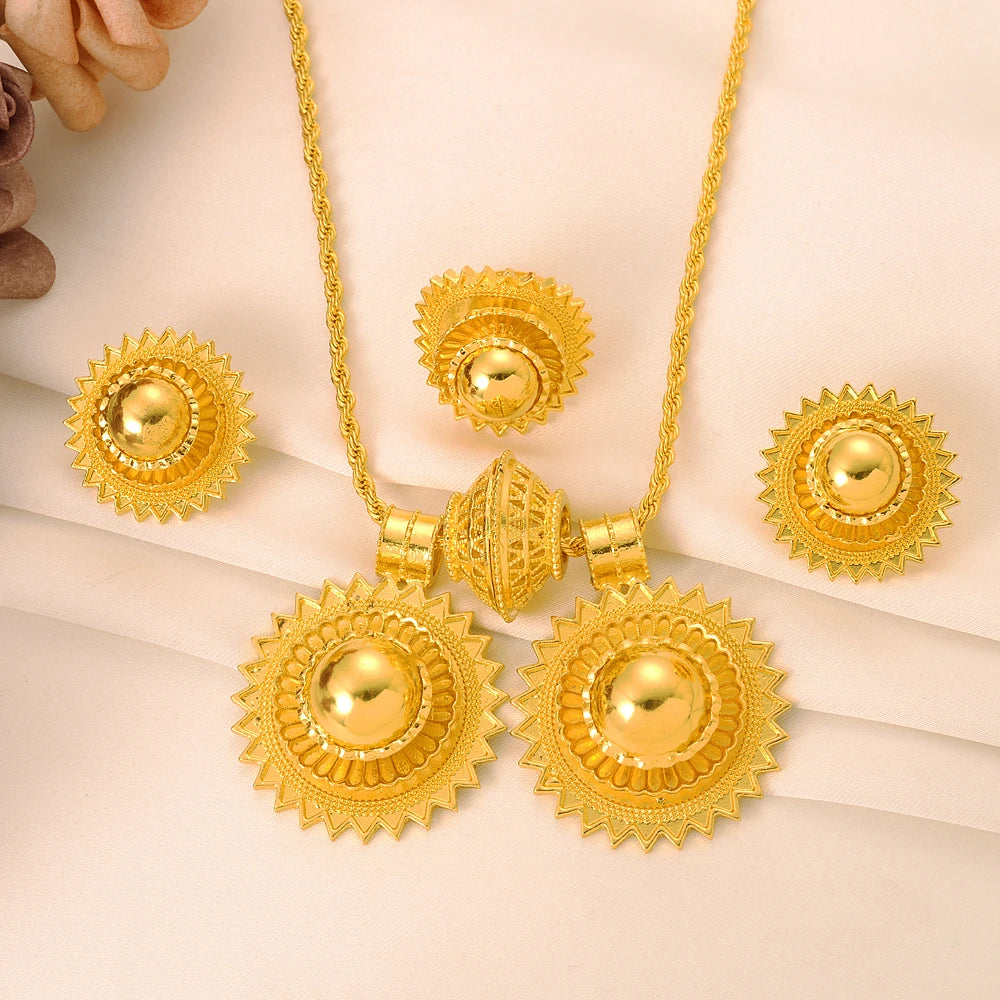 Habesha Wedding Bridal Geometry Round Big Jewelry Sets 24K Gold