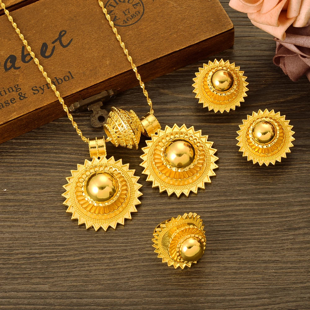 Habesha Wedding Bridal Geometry Round Big Jewelry Sets 24K Gold