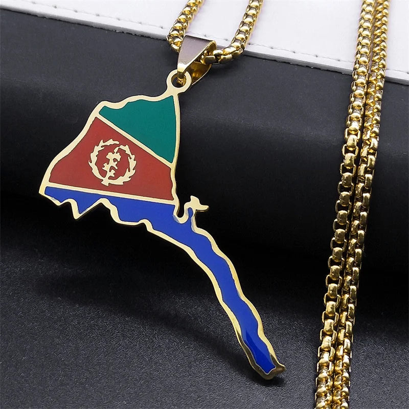 Fashion Eritrea Map Flag Pendant Necklaces for Women Men Stainless Steel Gold Color African of Eritrean Ethnic Jewelry N7604