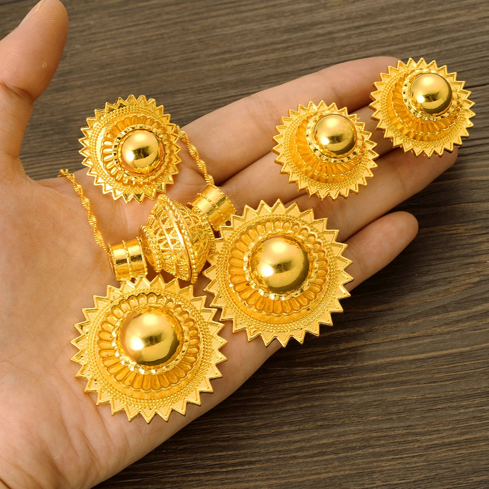 Habesha Wedding Bridal Geometry Round Big Jewelry Sets 24K Gold