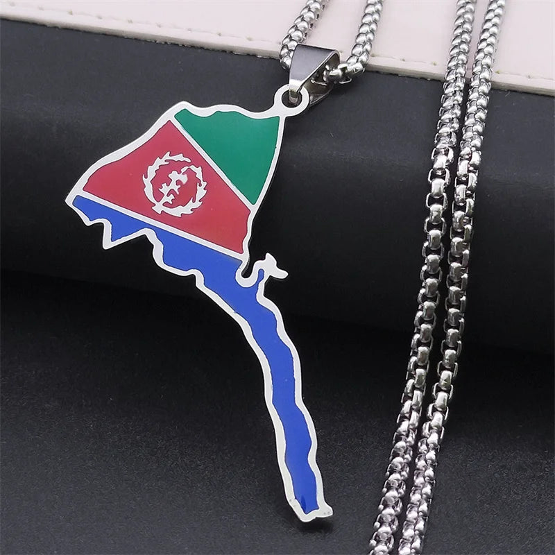 Fashion Eritrea Map Flag Pendant Necklaces for Women Men Stainless Steel Gold Color African of Eritrean Ethnic Jewelry N7604